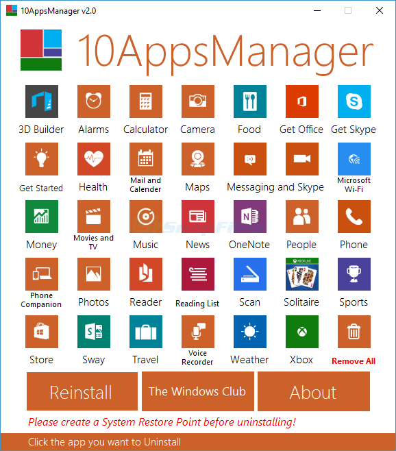 screen capture of 10AppsManager