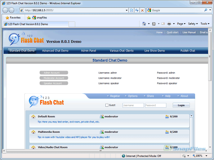 screenshot of 123 Flash Chat Server