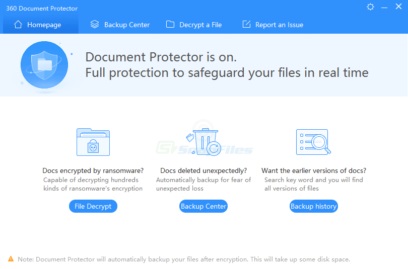 screen capture of 360 Document Protector