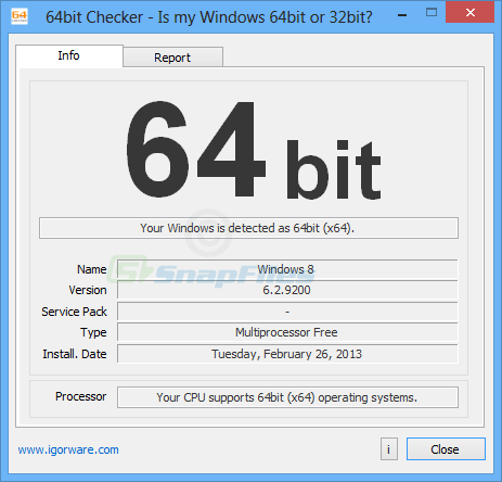 screen capture of 64bit Checker