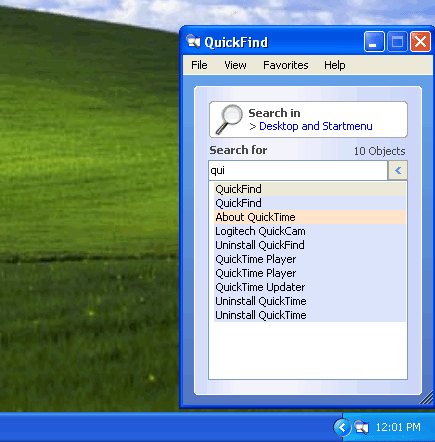 screen capture of QuickFind