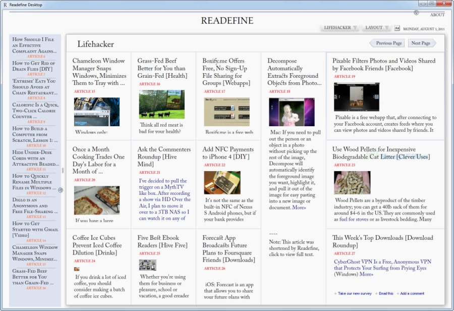 screen capture of Readefine