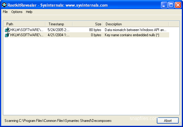 screen capture of RootkitRevealer