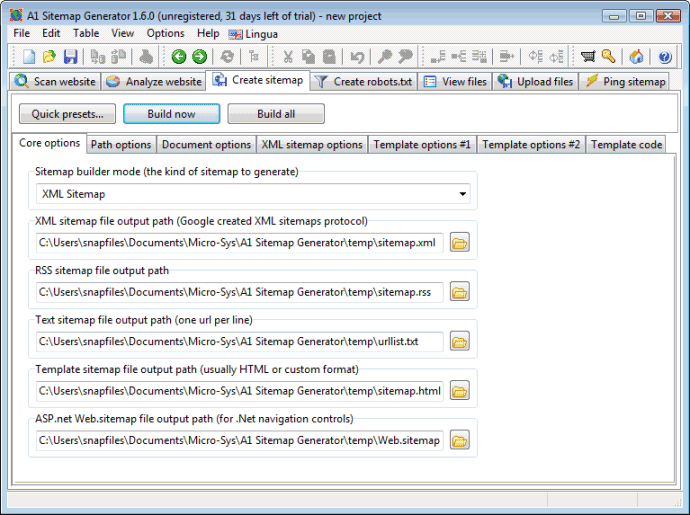 screenshot of A1 Sitemap Generator