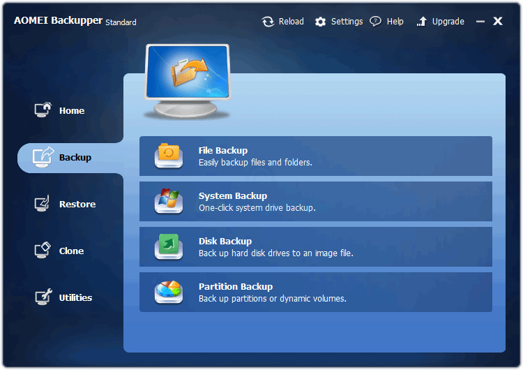 screen capture of AOMEI Backupper Standard
