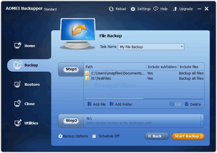 screenshot of AOMEI Backupper Standard