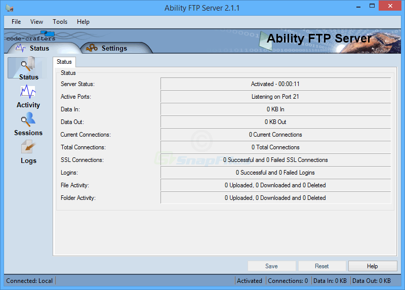 screen capture of Ability FTP Server