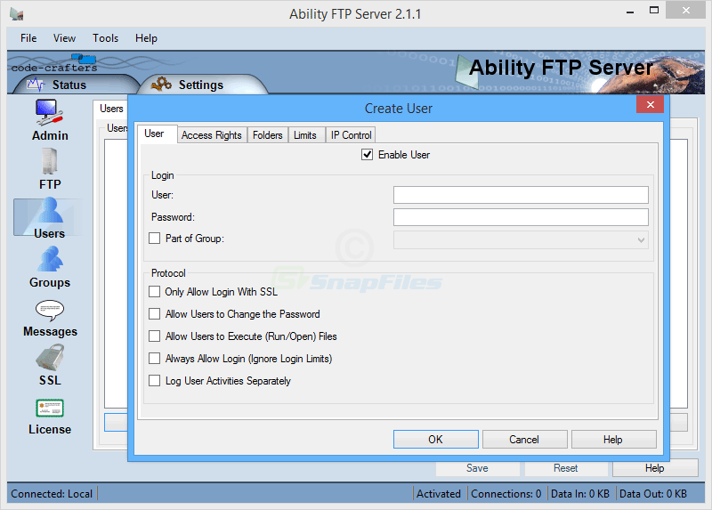 screenshot of Ability FTP Server