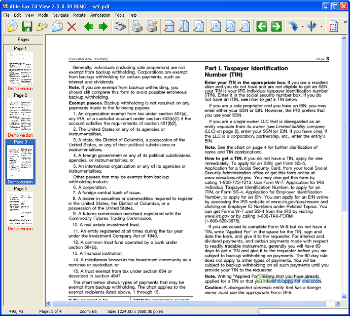 screen capture of Able Fax Tif View