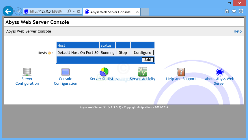screen capture of Abyss Web Server X1