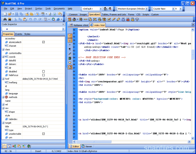 screen capture of AceHTML Pro