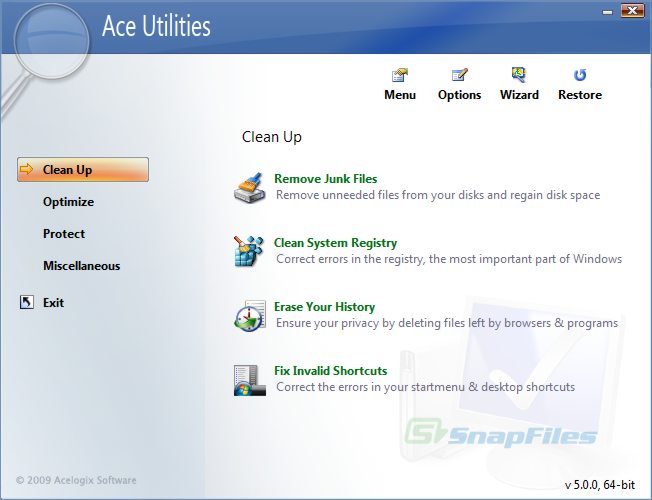 screen capture of Ace Utilities