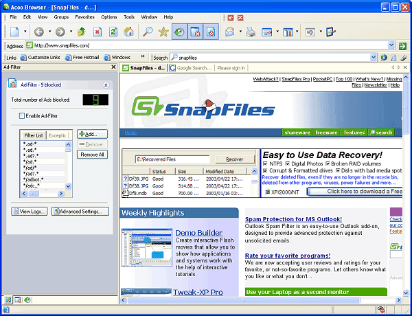 screen capture of Acoo Browser