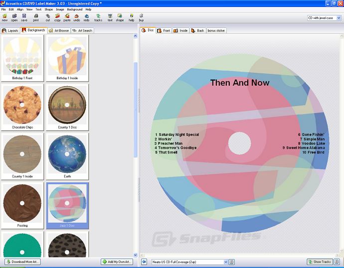 screen capture of Acoustica CD/DVD Label Maker