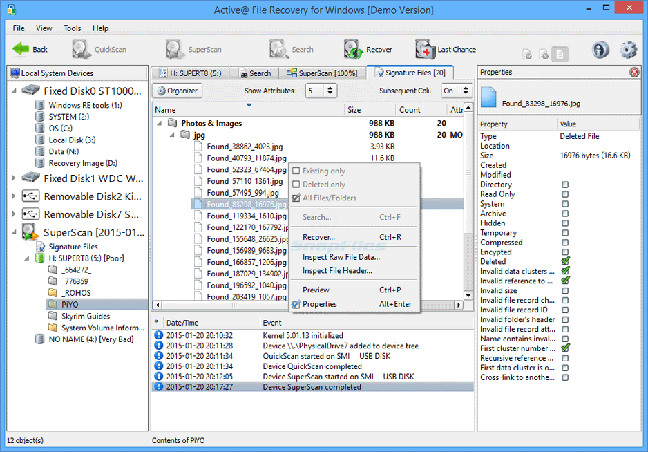 screen capture of Active File Recovery
