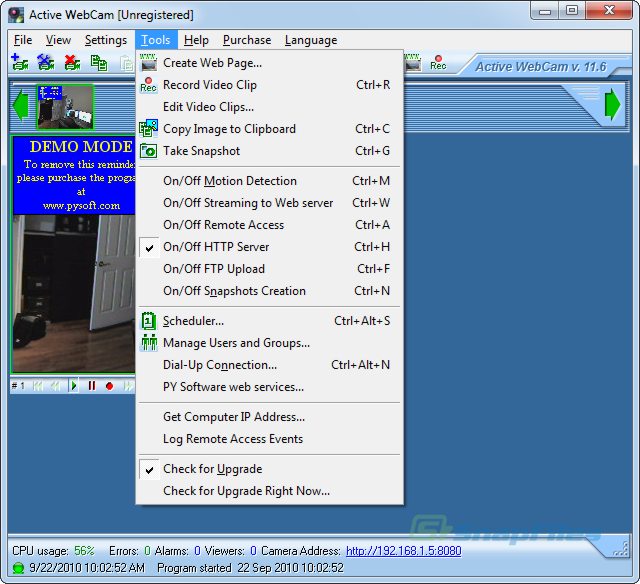 screen capture of Active WebCam