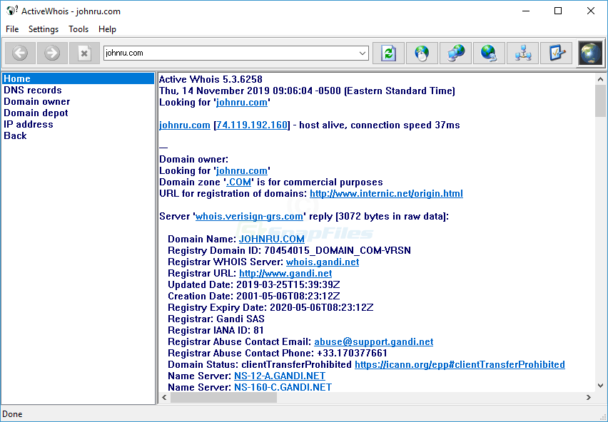 screen capture of ActiveWhois Browser
