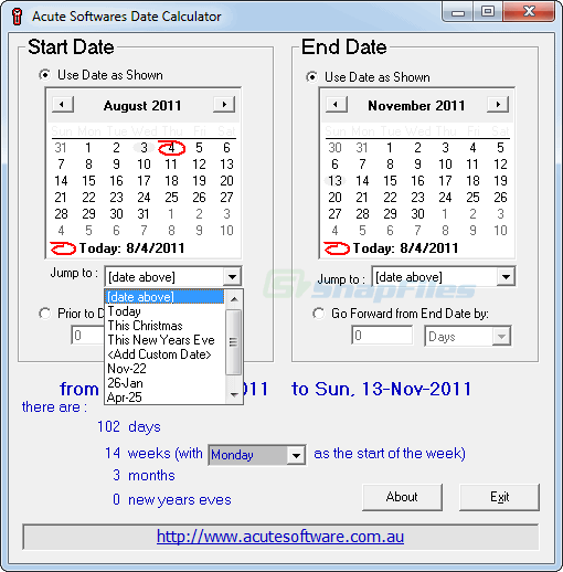 screenshot of Acute Date Calculator