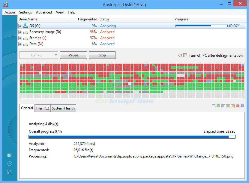 screen capture of Auslogics Disk Defrag