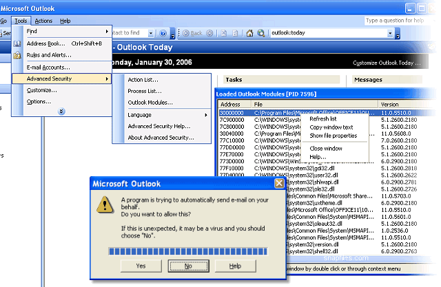 screen capture of Advanced Security for Outlook