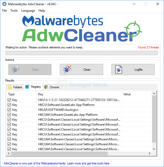 screenshot of Malwarebytes AdwCleaner