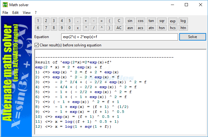 screenshot of Alternate Math Solver