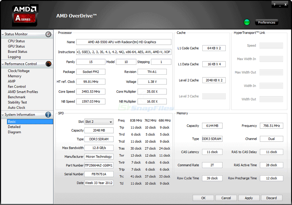 screen capture of AMD Overdrive