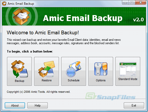 screen capture of Amic Email Backup