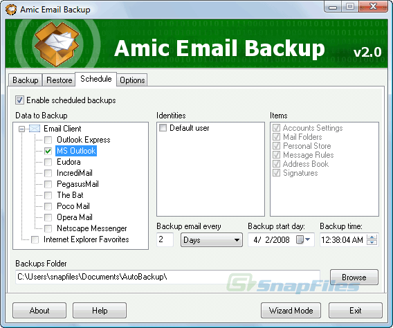 screenshot of Amic Email Backup