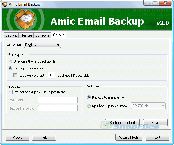 screenshot of Amic Email Backup