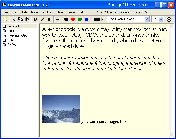 screen capture of AM-Notebook Lite