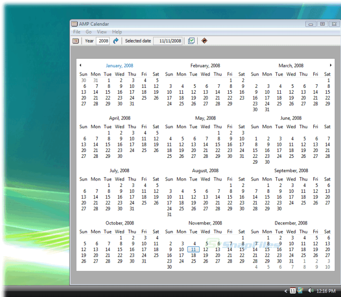 screen capture of AMP Calendar