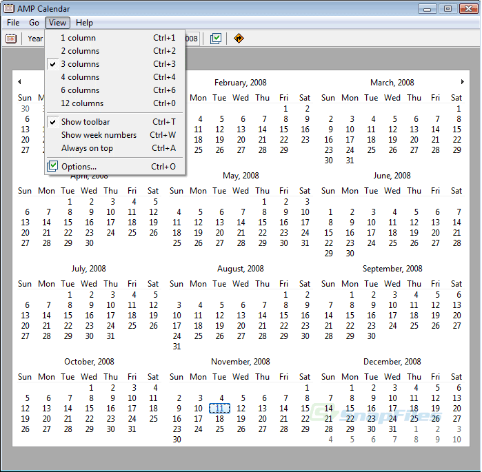 screenshot of AMP Calendar