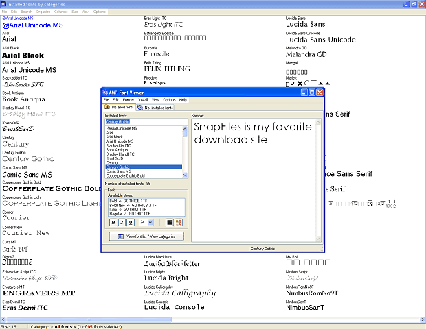 screen capture of AMP Font Viewer
