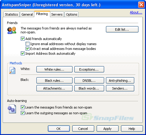 screenshot of AntispamSniper for Outlook Express