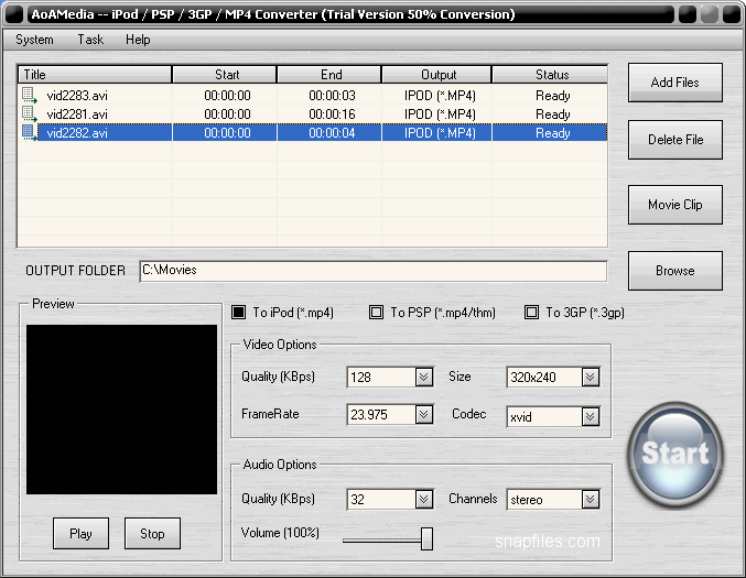 screen capture of AoA MP4 Converter
