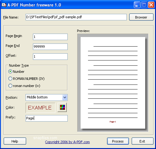 screen capture of A-PDF Number