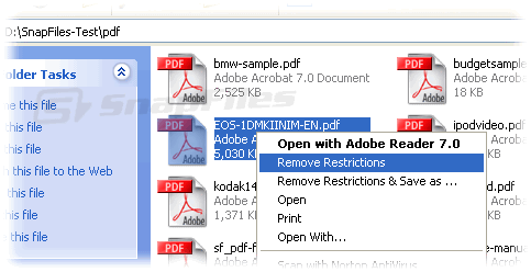 screen capture of A-PDF Restrictions Remover