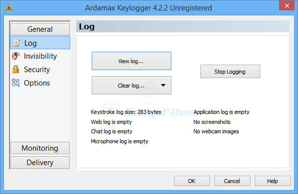 screen capture of Ardamax Keylogger