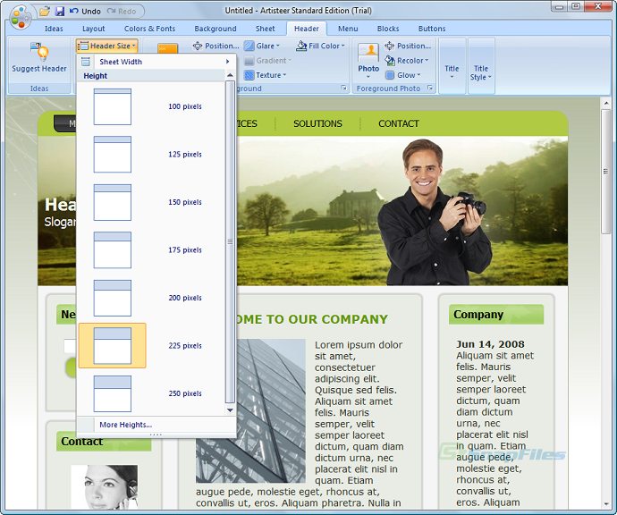 screenshot of Artisteer Web Designer