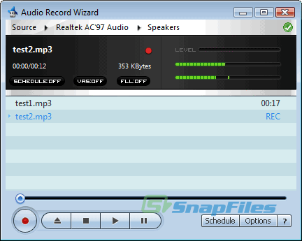 screen capture of Audio Record Wizard
