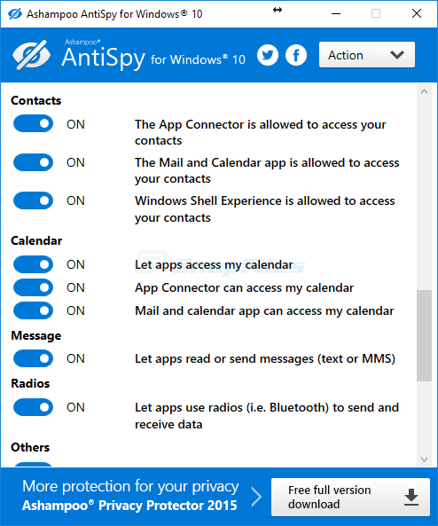 screenshot of Ashampoo AntiSpy