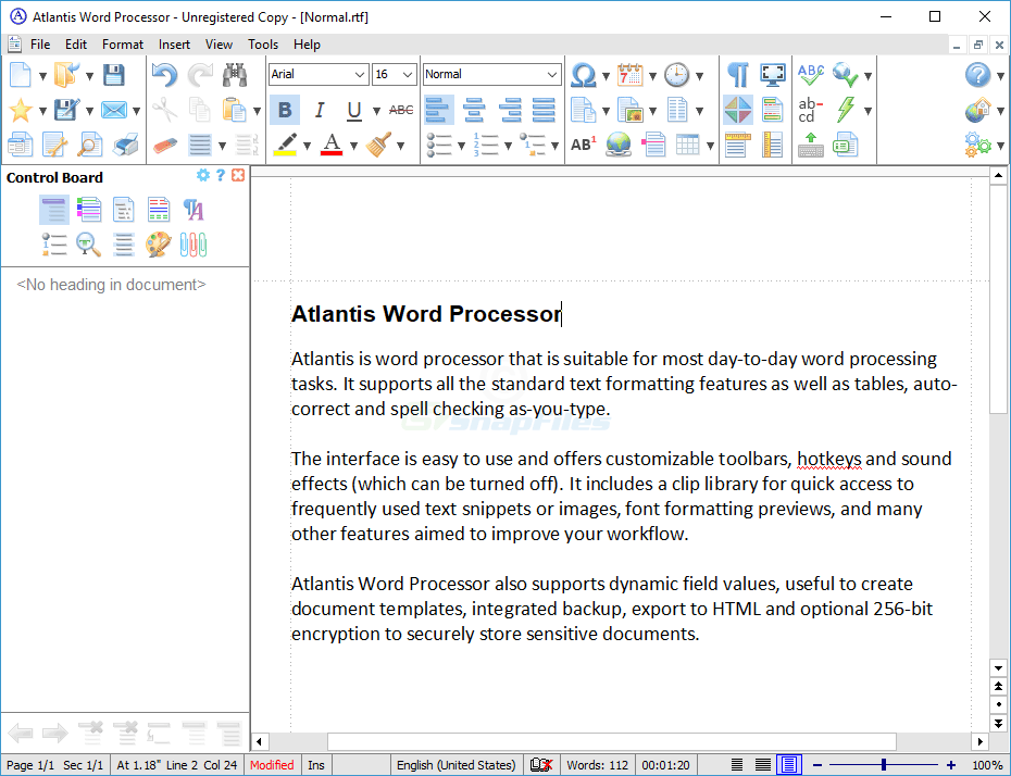 screen capture of Atlantis Word Processor