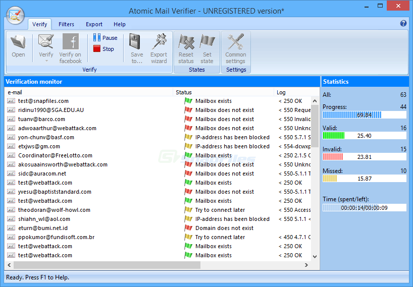 screen capture of Atomic Mail Verifier
