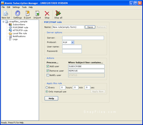 screen capture of Atomic Subscription Manager