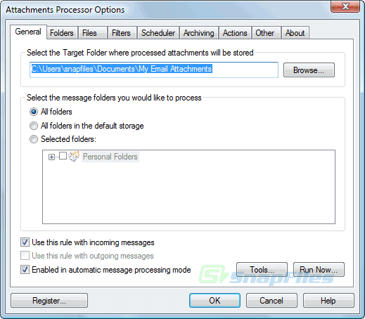 screen capture of Attachments Processor for Outlook