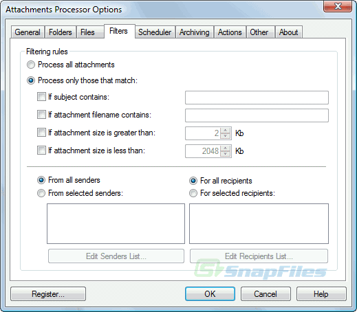 screenshot of Attachments Processor for Outlook