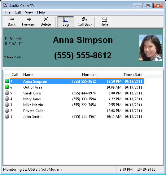 screen capture of Audio Caller ID