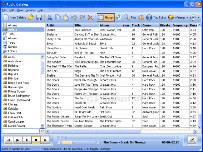 screen capture of Audio Catalog