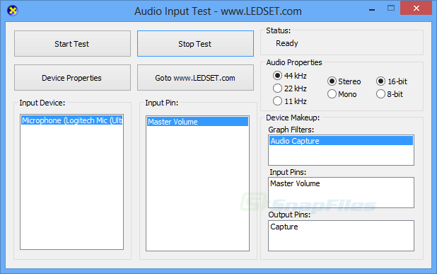 screen capture of Audio Input Test